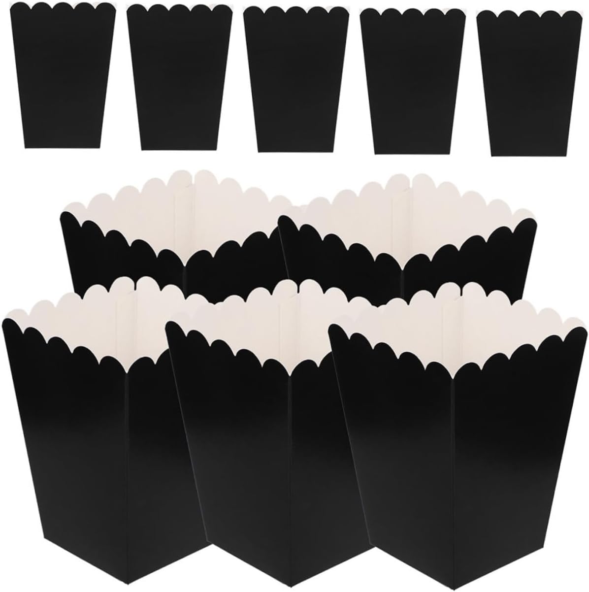PRETYZOOM 100pcs Black Paper Popcorn Boxes Movie Night Snack Containers Party Candy Bags Wedding Favor Supplies