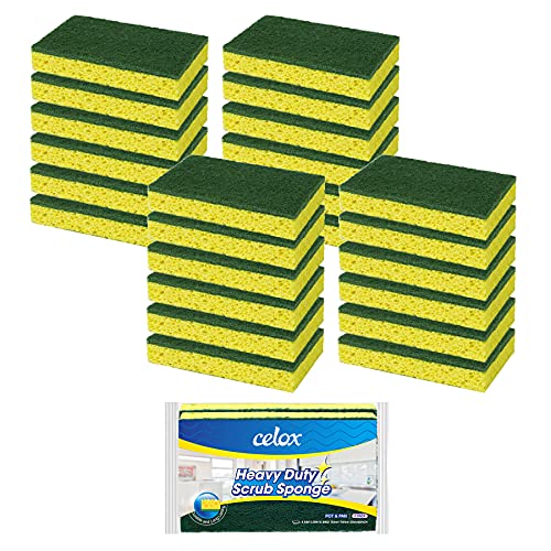 CELOX 24 Pack Dish Sponge for Kitchen, Dual Sided Scrub Sponge Heavy Duty, Non-Scratch Sponges Perfect for Kitchen Dishwashing and Household Cleaning, Highly Absorbent and Easy to Dry for Reuse