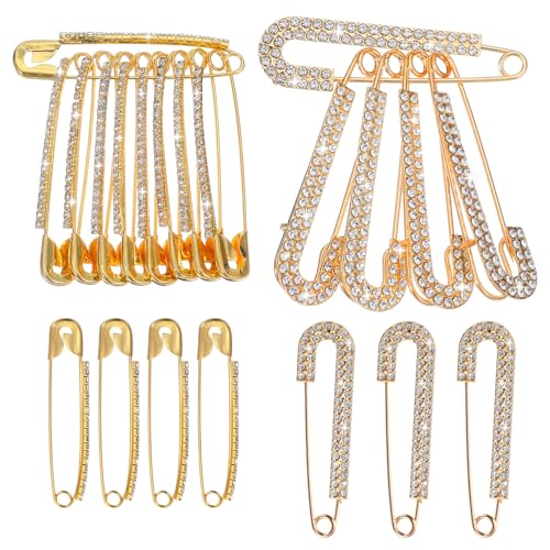 Classicseali 20pcs Gold Safety Pins Large,2 Styles Large Gold Safety Pins,Rhinestone Decorative Safetys Pin, for Women's Sweaters, Shirts, Clothing, Dresses, Scarf Accessories