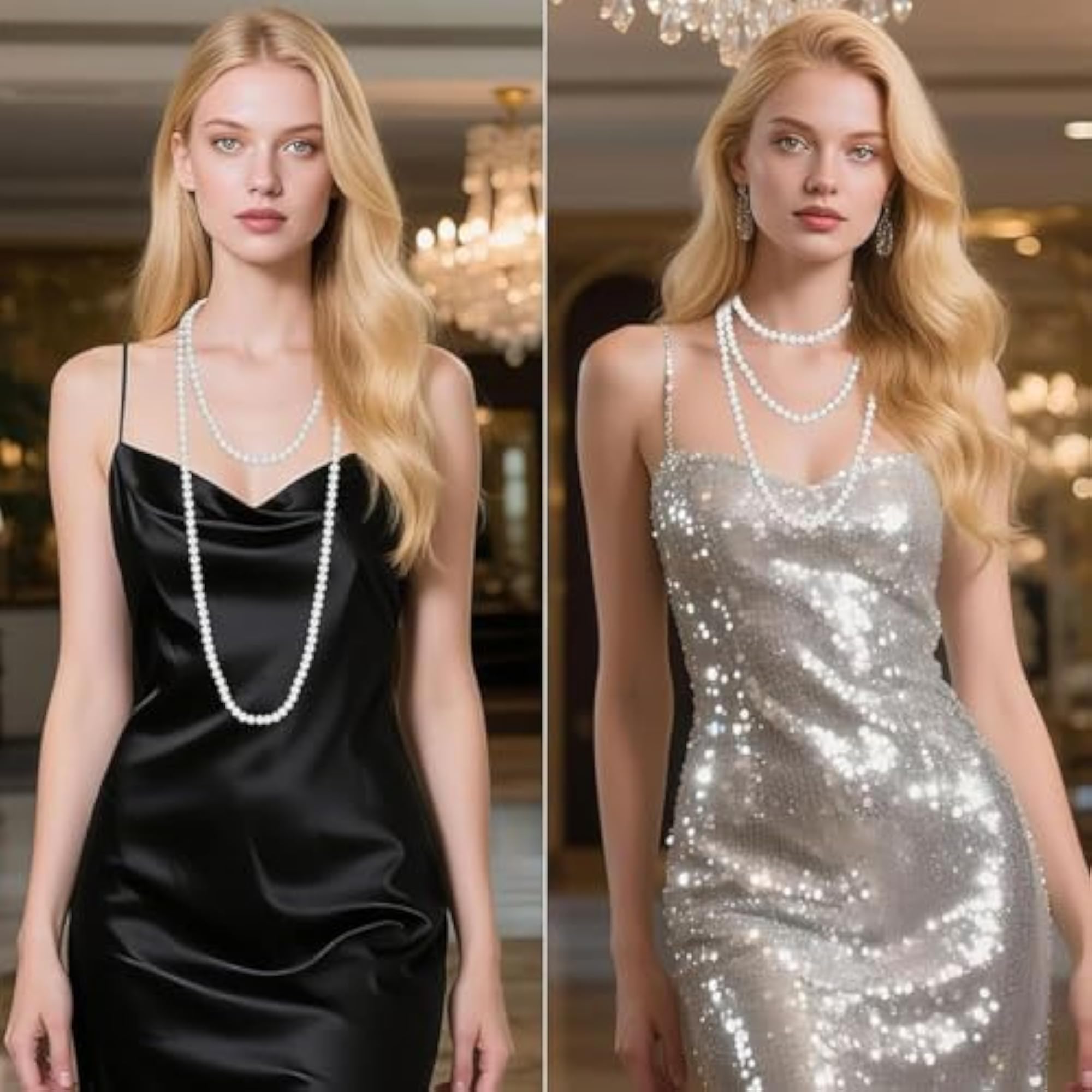 Women's Elegant Long Layered Pearl Necklace, Stylish Fashion Accessory