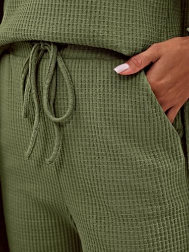 Image of Eurivicy Womens Lounge Set Waffle Knit 3 Piece Pajama Sets Tank Tops Loose Pants with Long Cardigan Loungewear 2026