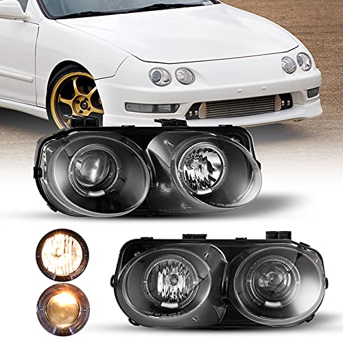 ROXX Replacement Headlight Assembly Fit for 1998 1999 2000 2001 Acura Integra Halo Projector Driver & Passenger Side (Black Housing/Clear Lens)