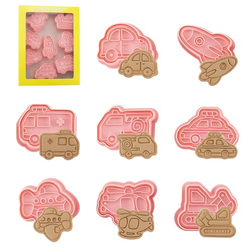 8 Pezzi Tagliabiscotti Auto, Mezzi Di Trasporto, Formine Per Biscotti 3D, Formine Per Biscotti Bambini, Stampi Biscotti Mezzi Di Trasporto, Escavatore (Traffico)