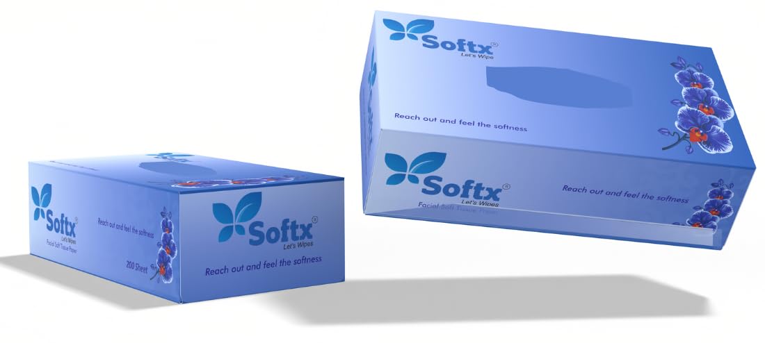 SOFTX Blue Facial Tissue Box – 100 Pulls, 2-Ply Soft & Absorbent Tissues for Daily Use | Skin-Friendly & Hygienic Pack Of 2-image-6