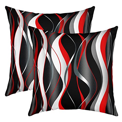 Homemissing Géométrique Taie d'oreiller 40x40cm Lot De 2 Soft Géométrie Blanc Rouge Noir Gris Lines Taie Oreiller pour Canapé Modern Résumé Art Décor...