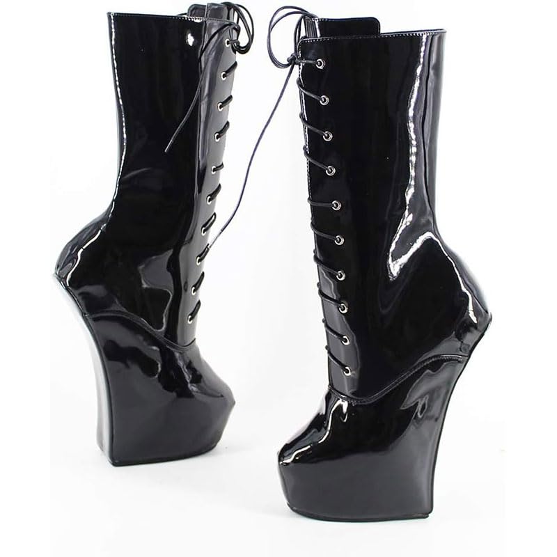 Damen Fetisch Plateau Stiefel schwarz shoes/A/41EU