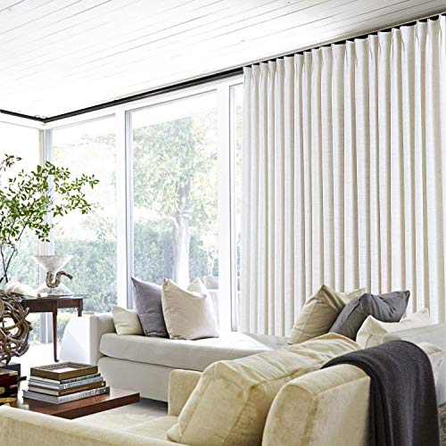 ChadMade 50" W x 96" L Polyester Linen Drapes with Blackout Thermal Lining Pinch Pleat Curtain for Sliding Door Patio Door Living Room Bedroom, (1 Panel) Beige White