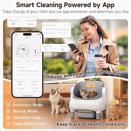 Image of Automatic Cat Litter Box, Open-Top, App Control, 40 Waste Bags | Dual Safety Sensors Protect Cats 2.4G Smart APP & Quiet Motor Auto-Clean Easy Install Washable Parts