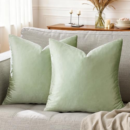 Image of GIGIZAZA Sage Green Pillow Covers 16x16 Throw Pillows Velvet Decorative Sofa Couch Pillow Covers Bedroom Cushion Pillowcase