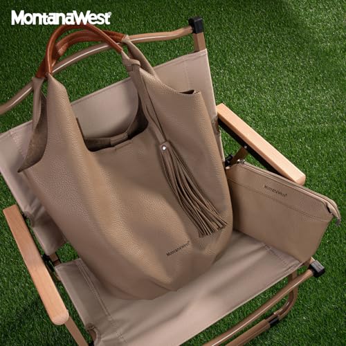 Image of Montana West Hobo Bags for Women Slouchy Handbags 2PCS Tassels Shoulder Bag with Comestic Bag