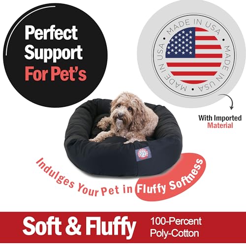 Image of Majestic Pet 32 Inch Bagel Calming Dog Bed Washable - Cozy Soft Round Dog Bed with Spine Support for Dogs to Rest their Head - Fluffy Donut Puppy Mat 32x23x7 (Inch) Medium - Black