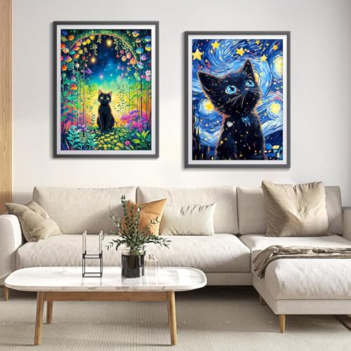 Image of SANYUN Diamond Painting Kits,DIY Garden Cat Diamond Art Kits for Adults, Round 5D Animal and Flower Gem Art for Adults Crafts Pictures for Home Wall Decor Gifts 12 x 16 Inch