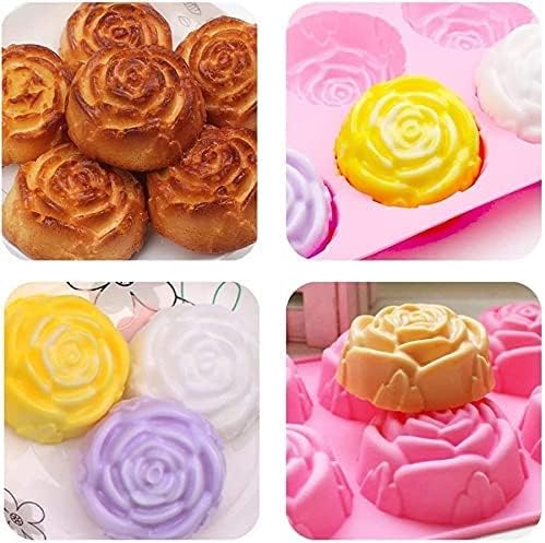 Miniatura 2 de Paquete de 2 moldes de silicona para velas de rosas, moldes de jabón, moldes de gelatina de chocolate, 6 cavidades, diseñador de resina, moldes de