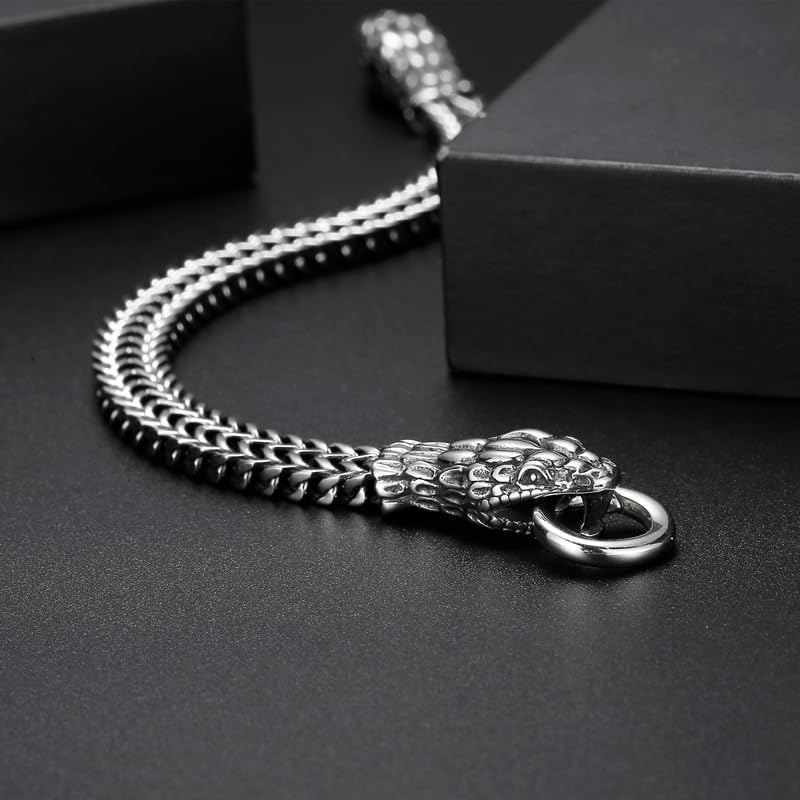 Gothic Silver Gold Snake Head Bracelet Stainless Steel Chain Link Bracelet for Men Vintage Style with Spring Ring Clasp - Image 2