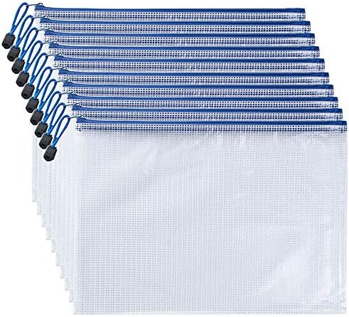 AUSTARK 10Pcs Zipper File Bags Plastic Mesh Zipper Pouch Waterproof Document Bags Board Games Storage Bags for Office Home Travel (A3 Size 16.9''x12'', White)