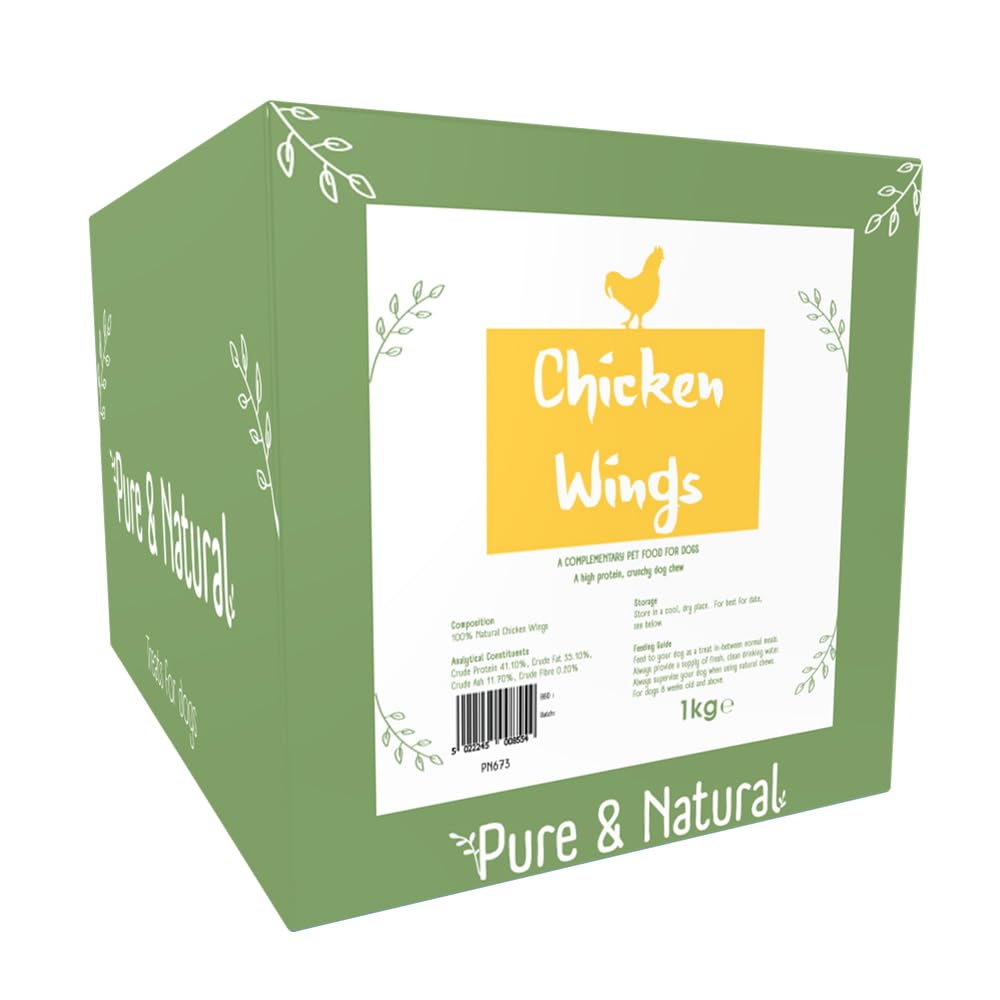 Pure & Natural Dried Chicken Wings Natural Dog Treats - Crunchy & Moutwatering Hypoallergenic Dog Chews, High Protein, Grain Free, Dehydrated Dog Wings - 1kg