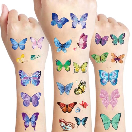 100Pcs Butterfly Wings Temporary Tattoos for Kids Adults Colorful Butterflies Makeup Fake Tattoo for Women Girls Waterproof Body Face Stickers Decorations Birthday Party Favor Gifts Supplies Decor