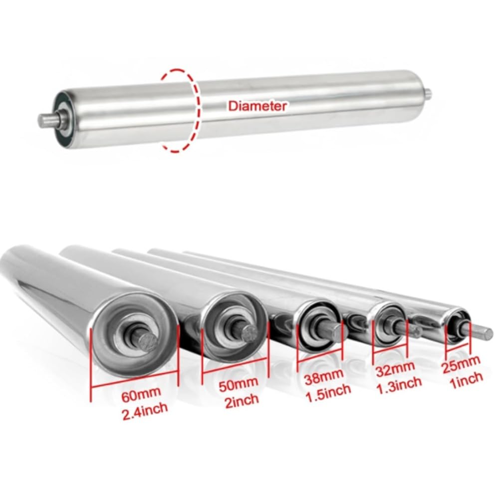 Confezione da 10 rulli trasportatori da 100-1000 cm di ricambio per sistemi di trasportatore, rulli folli resistenti per uso in fabbrica da 25 mm e 60 mm