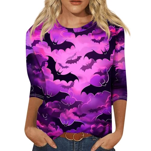 Cute Funny Halloween Shirts for Women Plus Size 3/4 Length Long Sleeve Womens Tops Witch Gothic Renaissance Shirt
