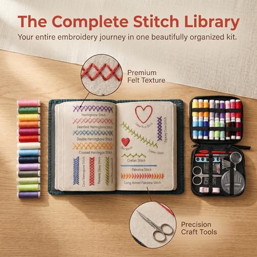 Image of ARTACE Embroidery Stitch Book Kit for Beginners, Cross Stitch Starter Kit with Practice Book, DIY Craft Embroidery Patterns for Adults, Stitch Sampler Book