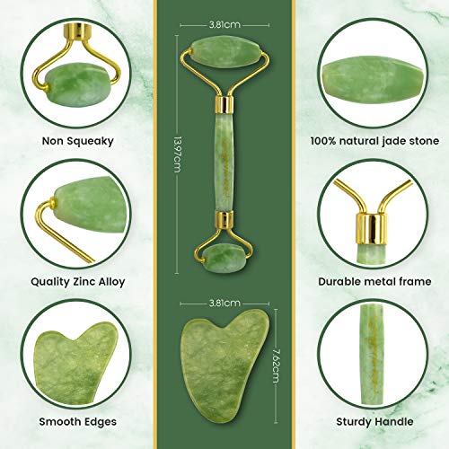 Jade Roller met Gua Sha en Vitamine C Serum - Met Hyaluronzuur, Collageen en Retinol - Gezichtsroller - 100% Pure Jade… - Afbeelding 4