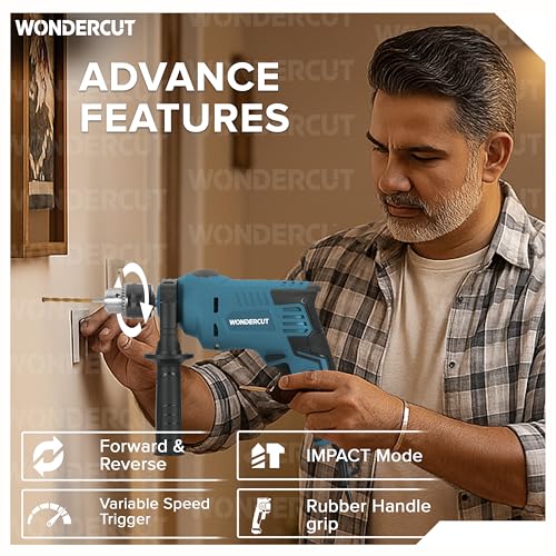Image of WONDERCUT 810W, Professional, 2900 RPM, 2 Mode Selector, Variable Speed WC-ED13MM-B+7 Impact Pistol Grip Drill with 7 Pcs Professional Drill Bits (13 mm Chuck Size)