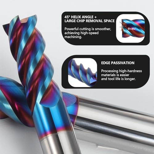 Image of 3 /16 inch Nano-Coated Tungsten Carbide End Mill Set, 4 Flute Micro-Grain Endmills Extra Long CNC Milling Cutter Bits for Stainless Steel -HRC65
