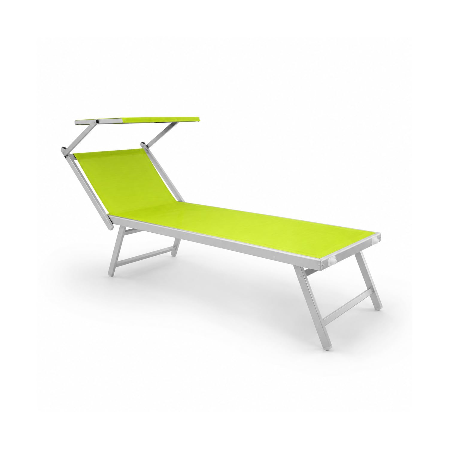 Lettino Prendisole Pieghevole Professionale In Alluminio E Tessuto Textilene Tettuccio Orientabile Tettino Parasole Sdraio Prendi Sole Mare Spiaggia Piscina Giardino Verde Fluo 182 x 60 x 38 cm