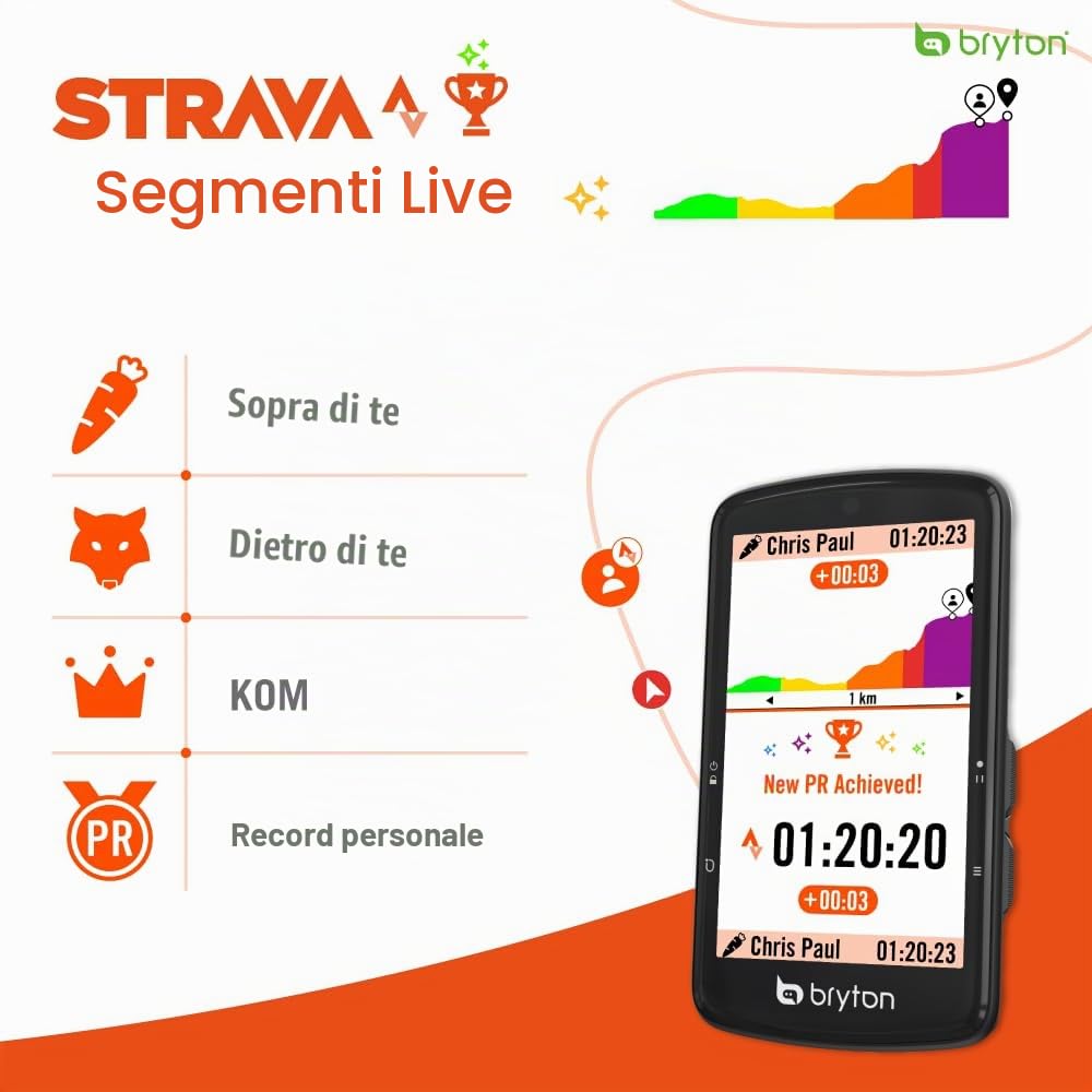 Bryton Rider S810 Ciclocomputer GPS bundle con display 3,5" 2.5D, 50 h di batteria, mappa Europa offline, guida svolta per svolta, ANT+/BLE, segmenti Strava Live, con sensori inclusi