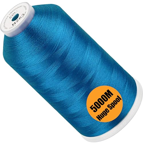 Image of New brothread - Single Huge Spool 5000M Each Polyester Embroidery Machine Thread 40WT for Commercial and Domestic Machines - Sola Blue(Janome Color)