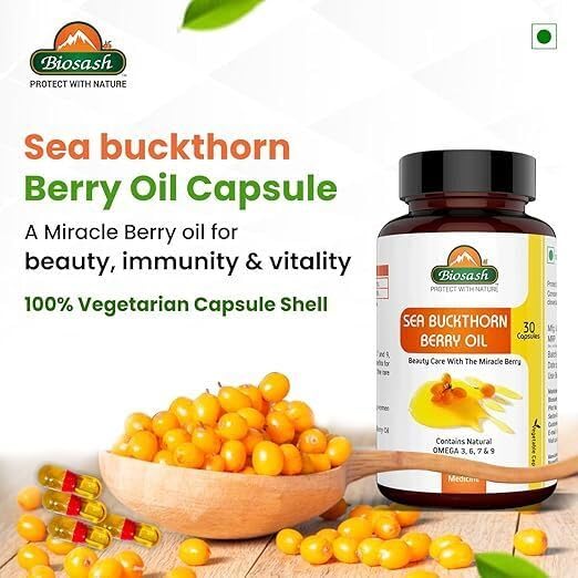 Image of Sea Buckthorn Berry Oil Capsules 30 Caps | CO2 Extracted from Certified Organic Berries | Omega 3 6 7 9 | Antioxidants & Vitamins | Radiant Skin, Heart, Liver & Immunity Support | Herbal & Natural