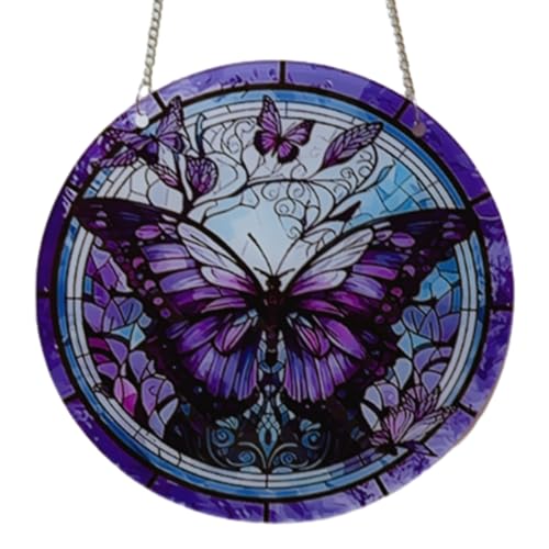 Qumiuu Arbre d'ornement de fenêtre, Attrape-Soleil Papillon pour fenêtres - Décor de fenêtre coloré Arbre de Vie/Libellule/Papillon,Attrape-Soleil en vitrail décoratif pour Mur de fenêtre, décoration