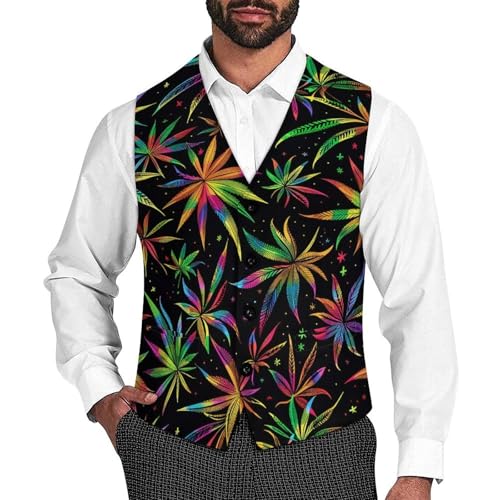 Colorful Weed Novelty Men's Suit Vest Casual Formal Dress Vests Business Waistcoat