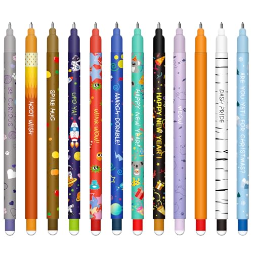 YNOUYRS Set of erasable gel pens - caneta de gel apagável, ball on the end para remover a temperatura sensitive, ponta de diâmetro 0,7 mm (12 novas canetas apagáveis)