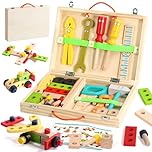 Wooden Toys Kids Tool Set-Wooden Kids Toys Tool Box Kit Construction Role Play Educational Toddler Toys for 3 4 5 Year Old Boys Girls Gifts,Children Toys Woodworking Tools Pretend Play Tool Kits