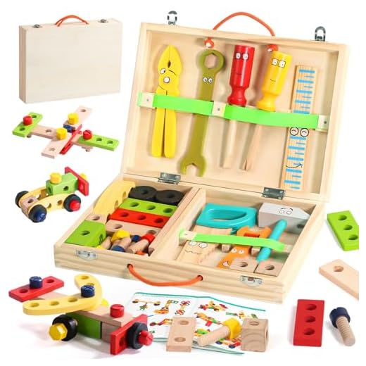 TONZE Werkzeugkoffer Kinder Holzspielzeug Werkzeugkasten-Kinderwerkzeug Lernspielzeug Werkzeug Kinder Werkzeug Koffer Kinder Spielzeug ab 3 Jahre Junge Mädchen Kinderspielzeug ab 2 3 4 5 6 Jahre