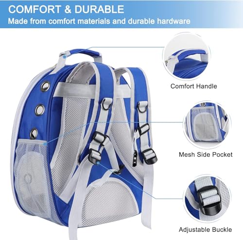 Image of Petzlifeworld Transparent Space Bubble Portable Pet Backpack Travel Carrier, Convenient Travel for Small Dog and Cat | Waterproof, Comfortable and Breathable (Blue)