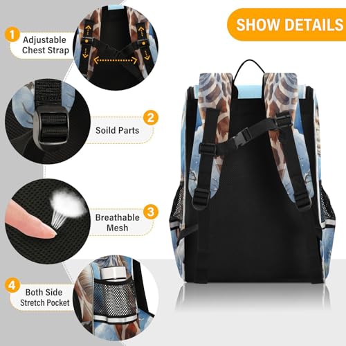 Mochila escolar de jirafa azul con tiras reflectantes para evitar peso excesivo 2