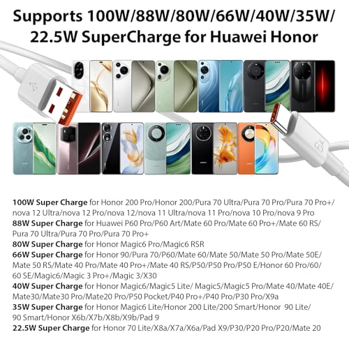 6A USB C Charger Cable SuperCharge for Honor X6c 2m 100W Type C Cable Fast Charging USB A to C Data Lead Charging Cord for Honor 400 200 Lite/Smart/Pro Magic6 7 Lite V5 90 X6b X7c X8c X9d Pad X9 9 X8a - Image 5