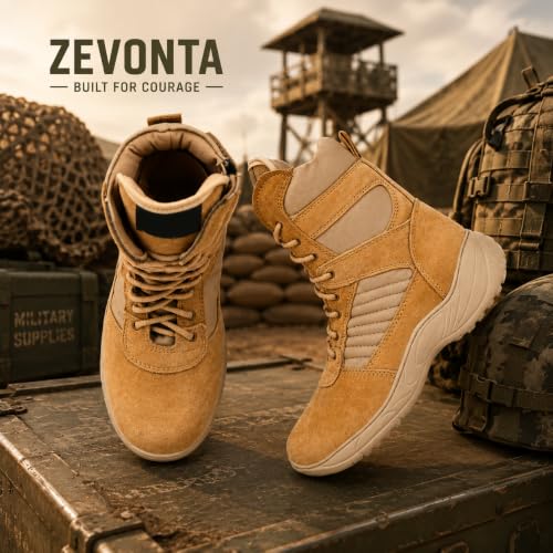 Image of Men's Genuine Leather Military Tactical Boots | High Ankle Army Commando Long Boots with Side Zip | Lightweight Trekking, Hiking & Outdoor Boots