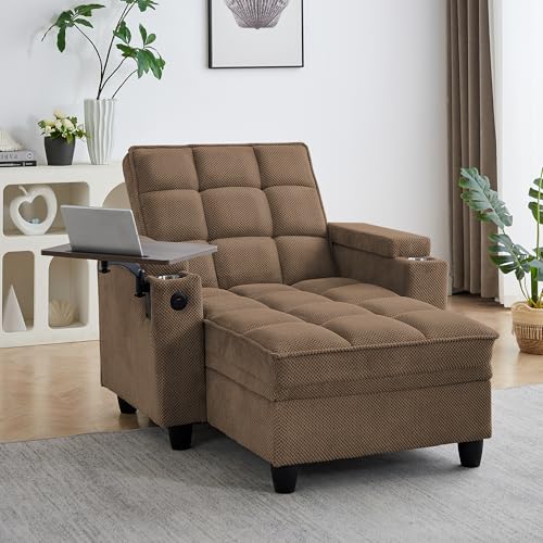 Image of KCGKCG 42 inch Sleeper Sofa Bed - Adjustable Backrest & Storage, Coffee