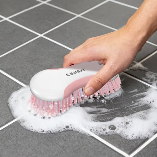 Image of SetSail Multi-Purpose Scrub Brush of 2 Pack, Stiff Bristles Cleaning Brush with Non-Slip Grip Heavy Duty Scrub Brushes for Cleaning Bathroom Kitchen Tile Bathtub Sink, Pink