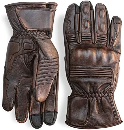 Indie Ridge Premium Leather Motorcycle Gloves (Brown) Full Gauntlet with Mobile Phone Touchscreen (Large)