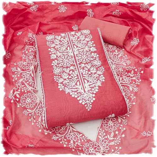 Image of Women's Heavy Cotton Embroidery Panel Work Unstitched Salwar Suit Dress Material With Cotton Work Dupatta