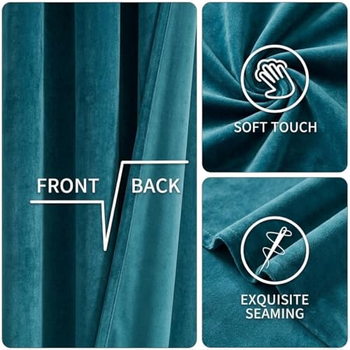 Image of Amazon Brand - Solimo Velvet Curtain Set of 2 (52x108 Inch) Plain Door & Window Curtains for Living Room & Bedroom |75% Light Blocking, Eyelet Curtains for Home Decor in Teal Color (4 feet x 9 feet)