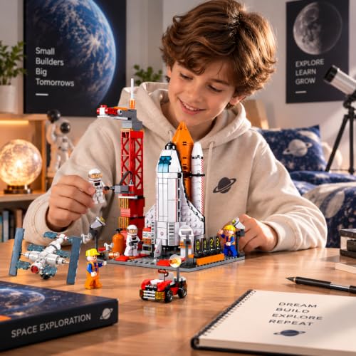 Image of SKY LINE OCEAN 8861 Space Ship Rocket & Launcher + Interstellar Space Station 96 PCS Combo, STEAM Aerospace Building Kit, 5-Year Structural Warranty