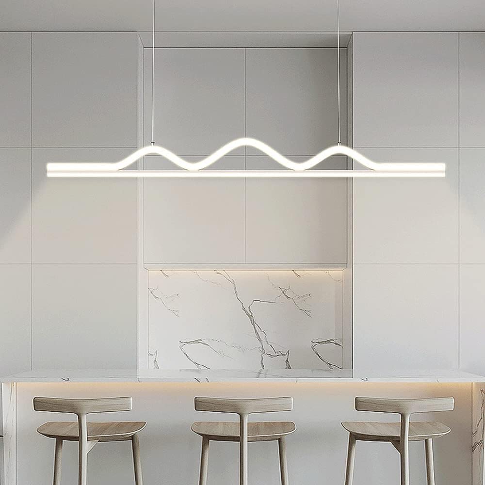Suspension Linéaire Géométrique À Led Dimmable Pour Salle À Manger, Lampe Suspendue Longue Et Ultra-Mince En Métal Avec Abat-Jour En Silicone, Luminaires Modernes Et Minimalistes Pour Îlot Central (Bl