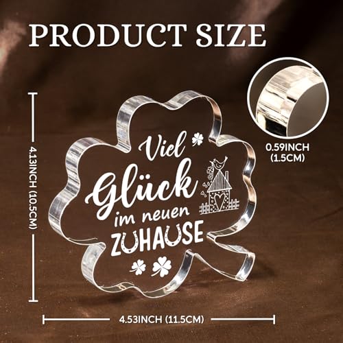 Encoink Einzugsgeschenke Wohnung und Haus, Einweihungsgeschenk Haus & Wohnung – Glücksklee Acryl Deko, Geschenk zum Einzug, Richtfest Geschenk für Frauen Männer Kollegen Nachbarn