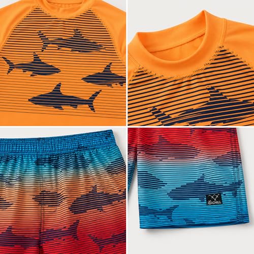Image of Big Chill Boys Rash Guard Set - 2 Piece UPF 50+ Boys Swim Trunks & Long Sleeve Boy Swim Shirt Youth Bathing Suit Swimwear Set