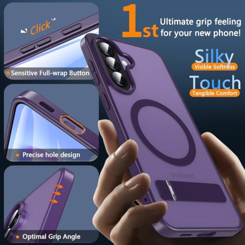 Image of Elzzi MagSafe Compatible Case for Samsung A57 Translucent Matte Bottom Kickstand Shockproof Slim Anti-Fingerprint Magnetic Hybrid Protective Cover (Deep)